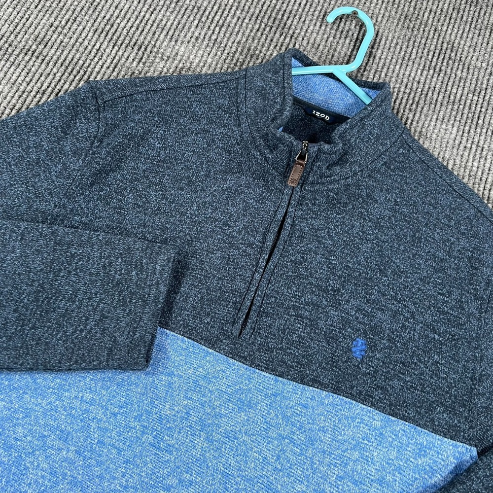IZOD Pullover Sweatshirt Mens XL Extra Large Blue Long Sleeve 1/4 Zip Mock Golf